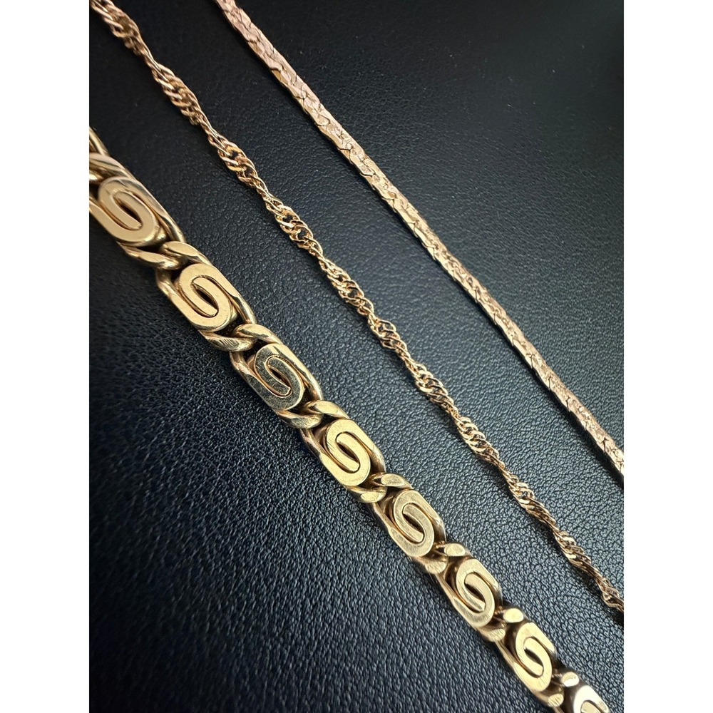 Rose Gold Tone Bracelet Set of 3 Piece Greek Key Singapore Textured Link